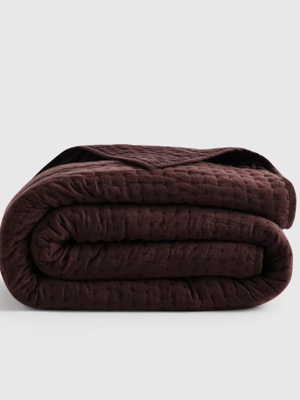 European Linen Cotton Stitch Quilt King Espresso Brown